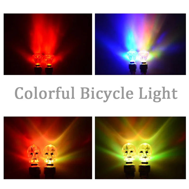 Colorful Bicycle Light Diamond Skull Motion Activated LED Valve Light Safety Cycling Lamp Wheel Tire Valve Cap Bike Accessories