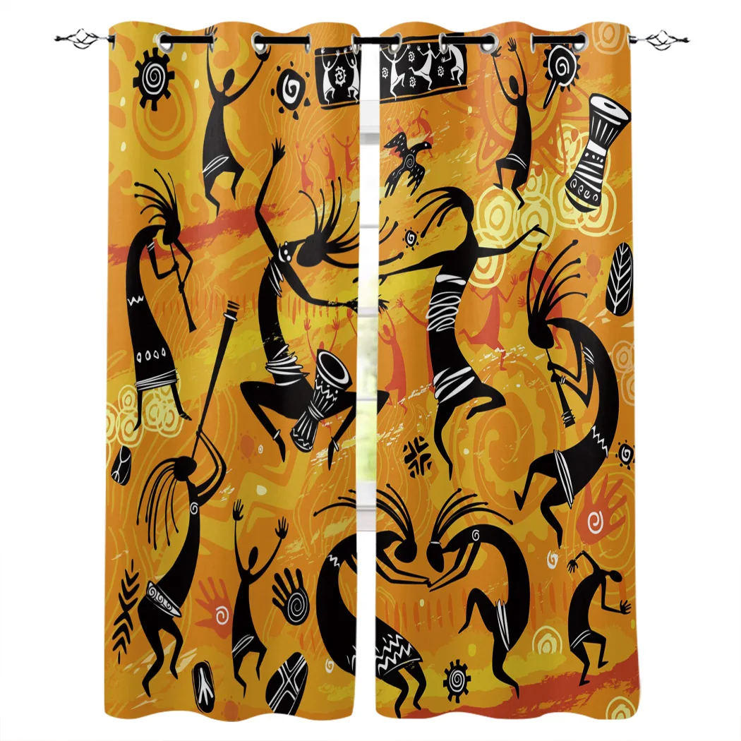 Prom Dancing Primitive Style Aboriginal Art Orange Yellow Window Curtains Living Room Curtain Home Decor | Дом и сад