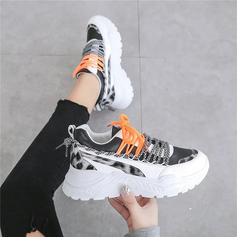 Модные леопардовые кроссовки женская обувь Tenis Feminino на платформе женские удобные