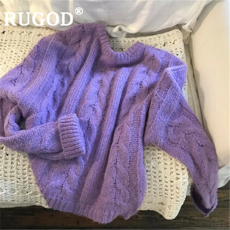 RUGOD Women solid vintage mohair sweater o neck loose comfortable warm sweater pullover new autumn snow fashion femme modis ins