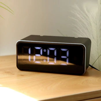 

1pcs LED Digital Clock Simple Portable Electronic Mirror Alarm Clock Power Storage Beautiful Appearance
