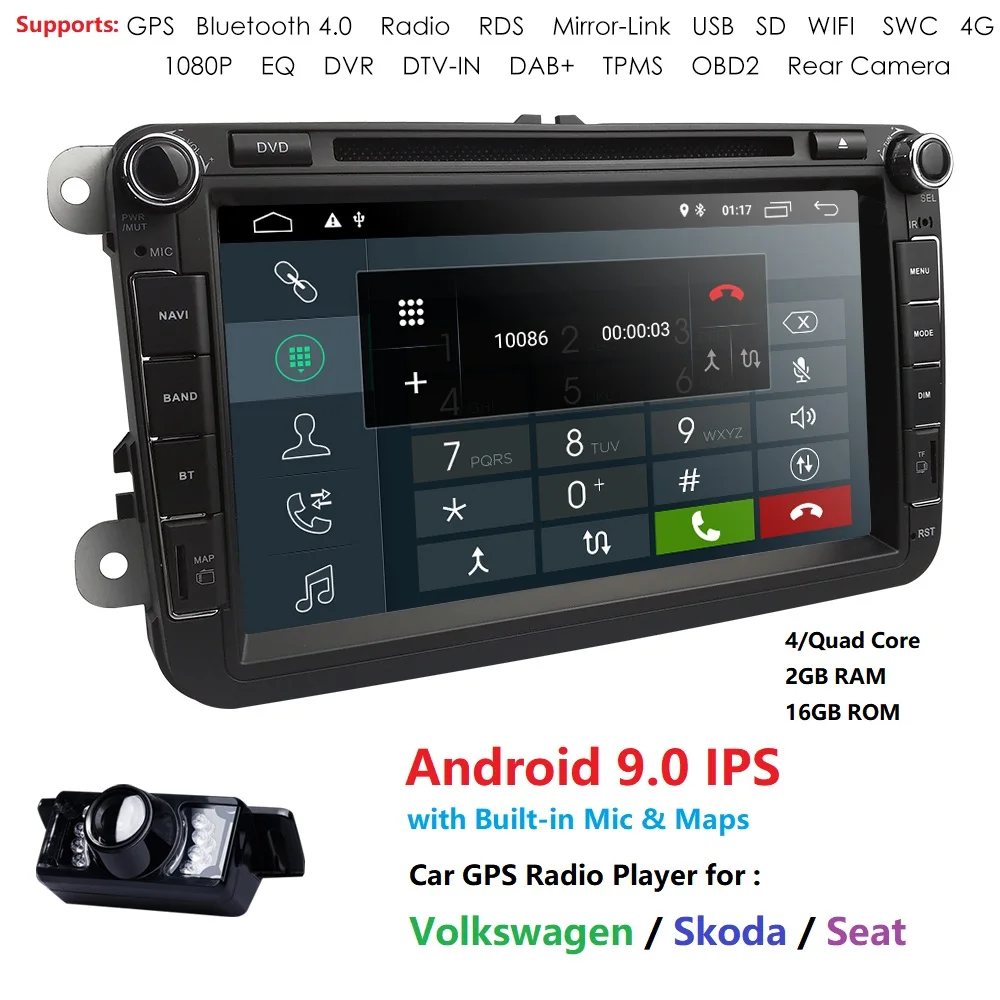 Ips Автомобильный мультимедийный плеер Android 9,0 gps 2 Din авторадио радио для VW/Volkswagen/Golf/Polo/Passat/b7/b6/SEAT/leon/Skoda Cam