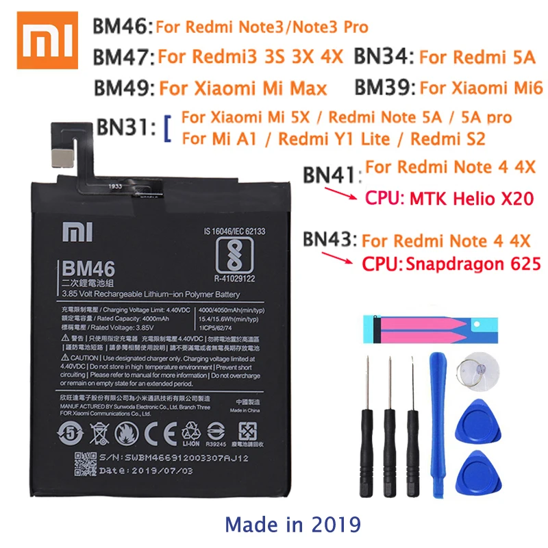 Оригинальный аккумулятор Xiao Mi для телефона Xiaomi Redmi 2 5S 3 Pro 3S 3X Note 4 4X 4A 5A 6 6A 7 5