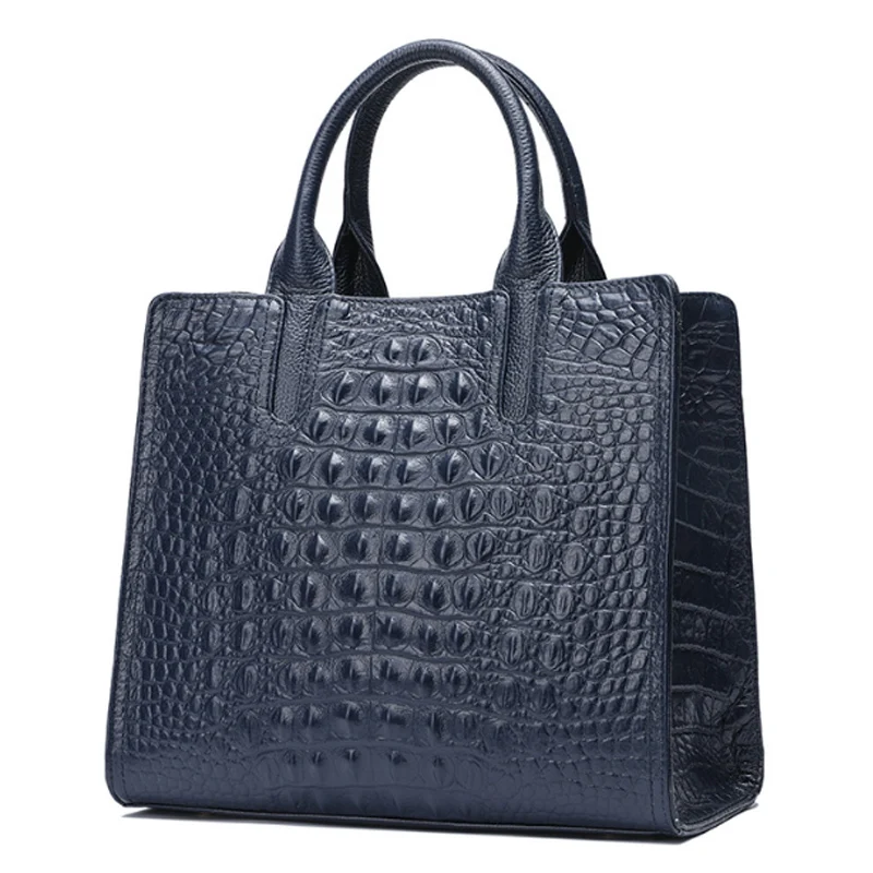 Женская Большая Сумка-тоут из натуральной кожи в стиле ретро с узором «крокодиловая кожа», женская сумка, женские классические сумки через плечо, сумка для покупок - Цвет: blue