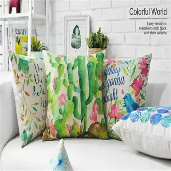 

Cactus Flowers Birds Letters Word Cotton Linen Pillow Case Cushion Case 18" Home Room Office Sofa Decor