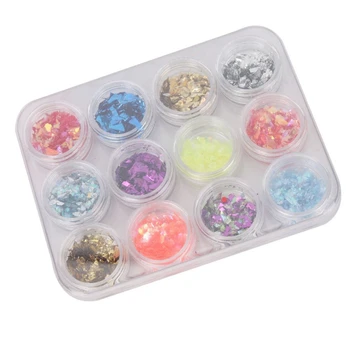 

12 colors nail Art Acrylic UV Gel crushed shell shiny spark sparkling powder flakes Tips Decoration