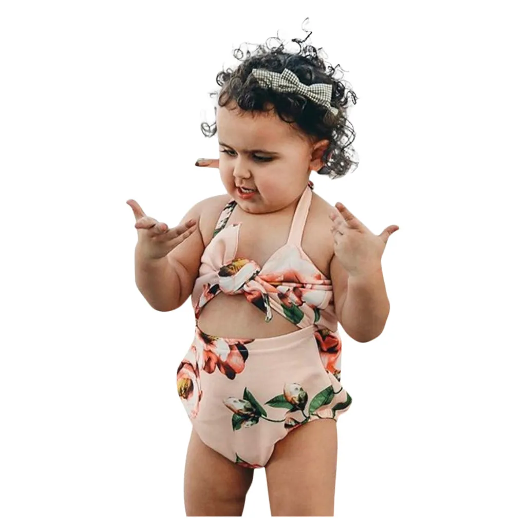 Летняя одежда для купания для малышей; одежда для купания для маленьких девочек; купальник-бикини с цветочным рисунком; купальный костюм; пляжная одежда для малышей