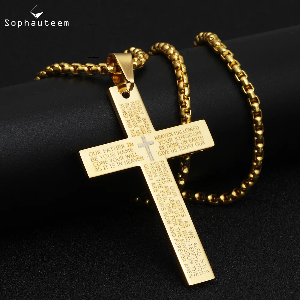 Cross Necklace Retro Christian Jesus Scripture Stainless Steel Gold Black Prayer Choker Pendants for Women Men | Украшения и