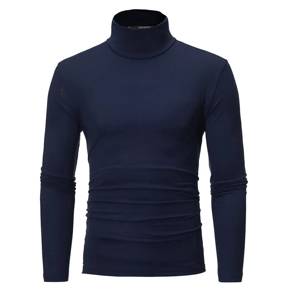 Новое поступление, однотонный Повседневный осенний мужской зимний теплый хлопковый пуловер с высоким воротом, свитер, топы, водолазка размера плюс M-2XL - Цвет: Тёмно-синий