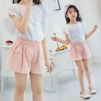 

2020 Summer kids baby girl clothes Children Linen Shorts Bloomers Solid Trousers Thin Sport pants 3 4 5 6 7 8 9 10 11 12 years