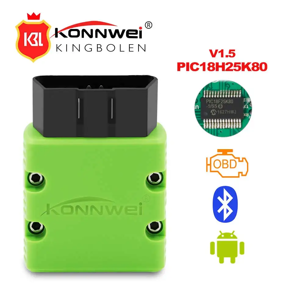 ELM327 Bluetooth Konnwei KW902 V1.5 PIC18F25K80 Авто диагностические инструменты OBD II Bluetooth Автомобильный сканер поддерживает 12 В Дизель/бензин