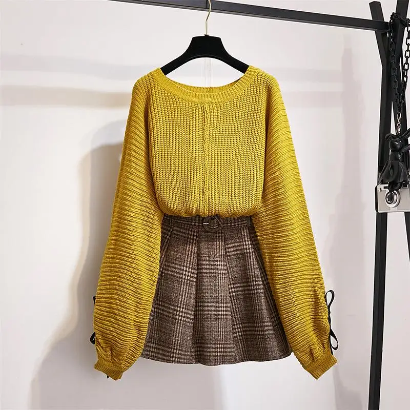 Tanie ICHOIX kobiety 2 sztuka zestaw bluzki z dzianiny i zestaw spódnic koreański styl uczeń casual dwuczęściowe stroje jesień zestaw zimowy odzież 2019