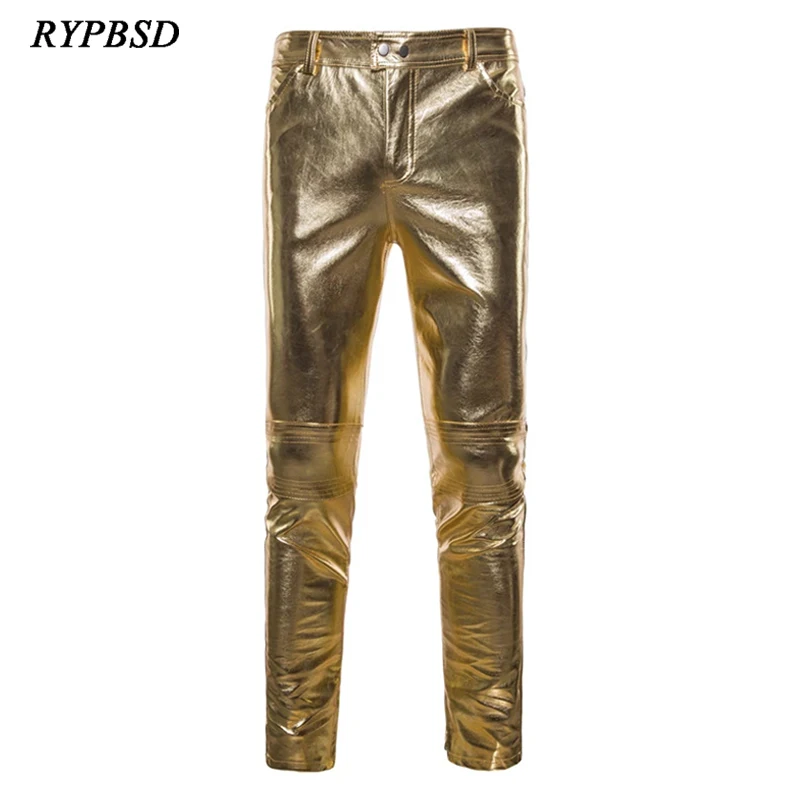 gold leather pants