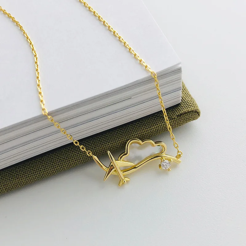 

925 Sterling Silver Necklace For Woman Female Creative Small Plane Choker Gold Pendant Plata De Ley 925 Mujer Jewelry