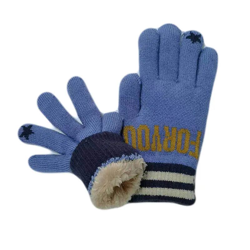 

High Quality Children Winter fingers warm soft knitted gloves BOYS fashion Plush gloves Plus velvet gloves for Kids 4-7Y