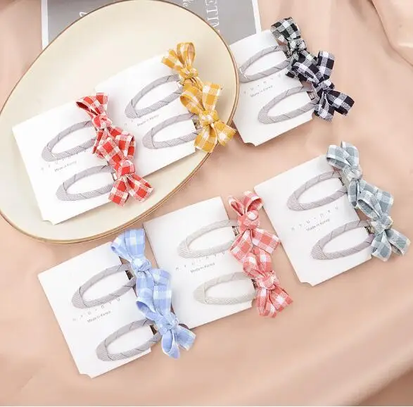 

2PCS/Lot New Simple Fabric Plaid Bow Hairpin BB Clip Pair Clip Side Clip Hairpin Hair Accessories
