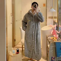 Coral Fleece Male Robe Winter New Flannel Warm Sleepwear Men Thicken Bathrobe Lounge Nightgown Oversized Leisure Home Clothes
