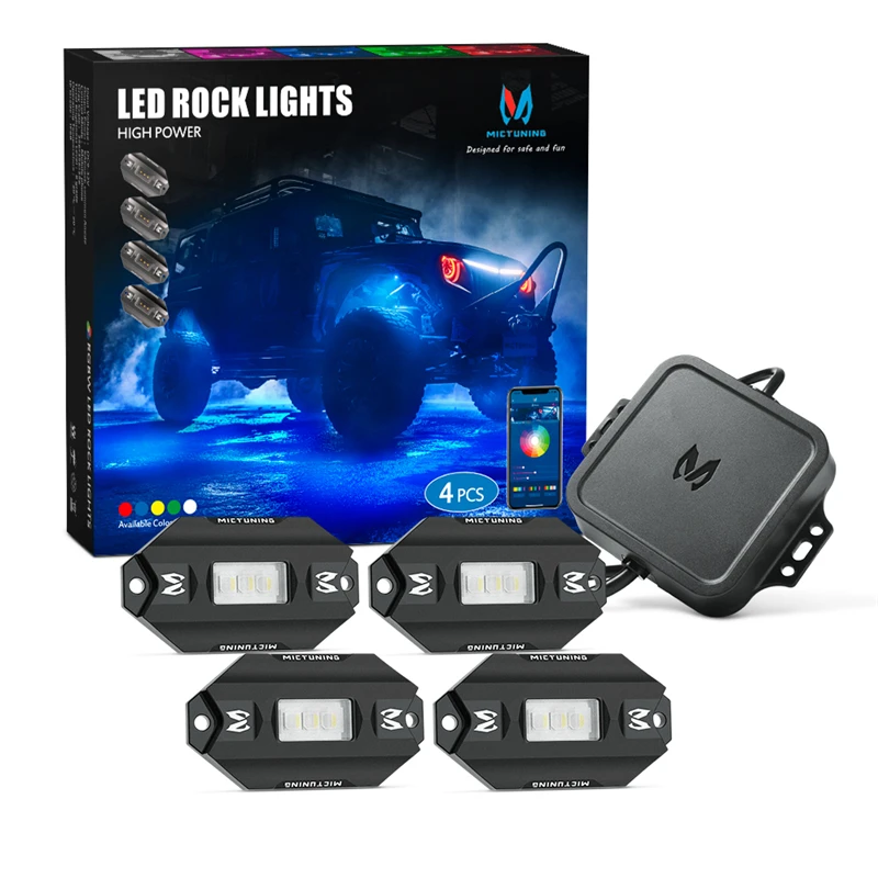 MICTUNING 4 Pods RGBW Автомобильные светодиодные рок-огни с Bluetooth управлением и музыкальным режимом Авто многоцветный подсвечивающий неоновый декоративный Комплект ламп