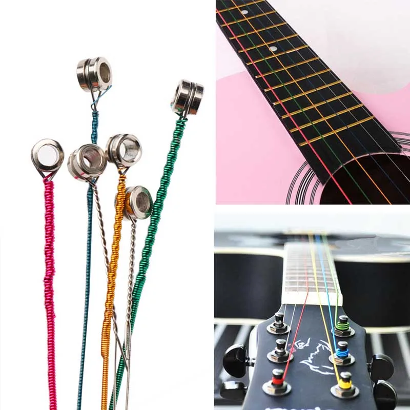 6pcs//pack ITME Cordes pour Guitare de 3 Tailles et Cordes de Rechange Multicolores en Acier pour Guitare Acoustique