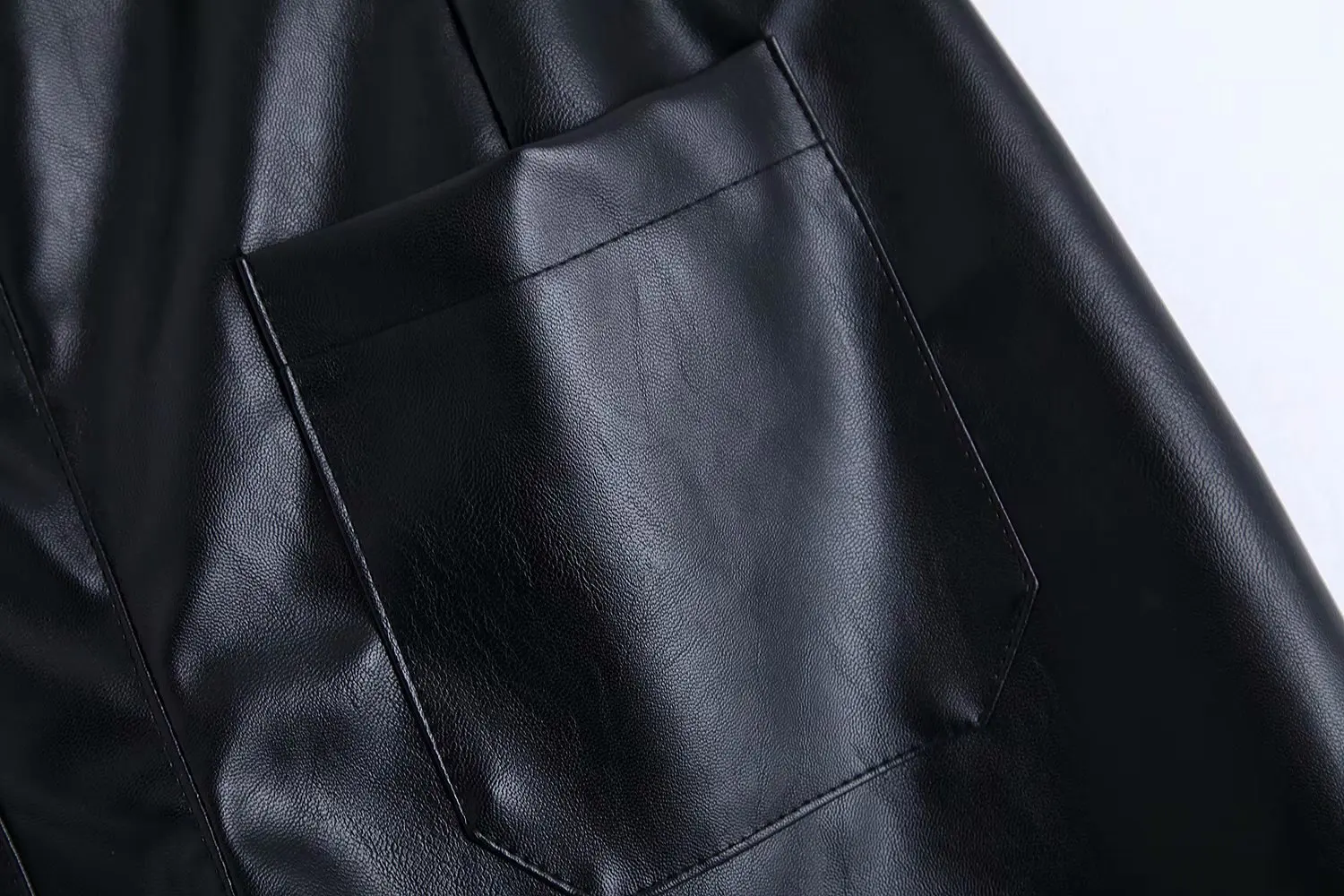 HOUZHOU Pu Leather Pants Women Ankle-Length High Waisted Pants Pockets Loose Solid Harem Pants for Women Streetwear Trousers