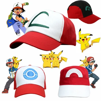 

Anime Pokemon Pikachu Cosplay Hat Pocket Monster Ash Ketchum Demo Hats Canvas Baseball Cap Kids Adult Props Adjustable