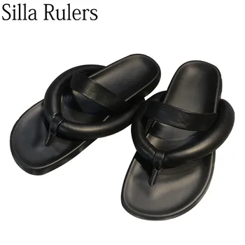 

Silla rulers New Summer Genuine Leather Flip Flops Woman 4cm Tick Sole Summer Slipper Woman Summer Shoes Beach shoes Woman 2020