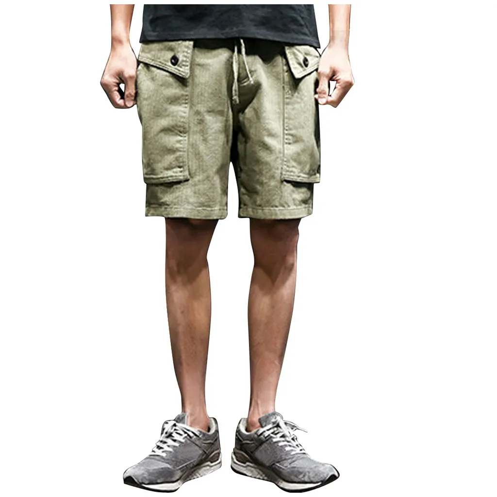 Мужские новые Беговые брюки в повседневном стиле, короткие спортивные штаны, летние трусы на верёвочках, мульти карман, средняя талия, Spodenki Meskie