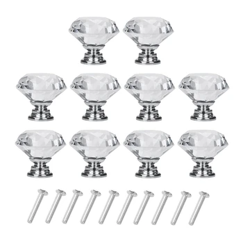 

Crystal Glass Cabinet Handle 10 Pieces 30 mm Diamond Handle Drawer Kitchen Cabinet Dresser Cabinet Closet Transparent