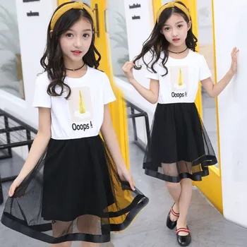 

Summer Ice Cream Dresses For Girls Patchwork Dress Girl Evening Party Dress Short Sleeve Kids Casual Children Dress Ball Gown