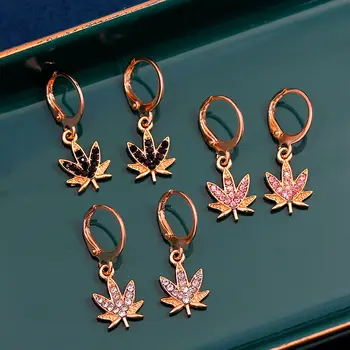 

JJFOUCS Multicolor Rhinestones Maple Leaf Drop Earrings for Women Girls Metal Small Earring Fashion Statement Jewelry Party Gift