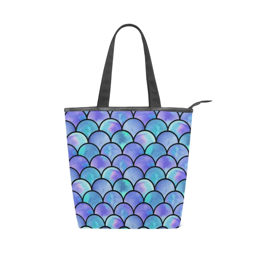 

ALAZA 2019 New Women Beach ladies' Canvas HandBag Simple Shopping Handbag Sequin Printing Bag Female Casual Tote Big Beach Bags