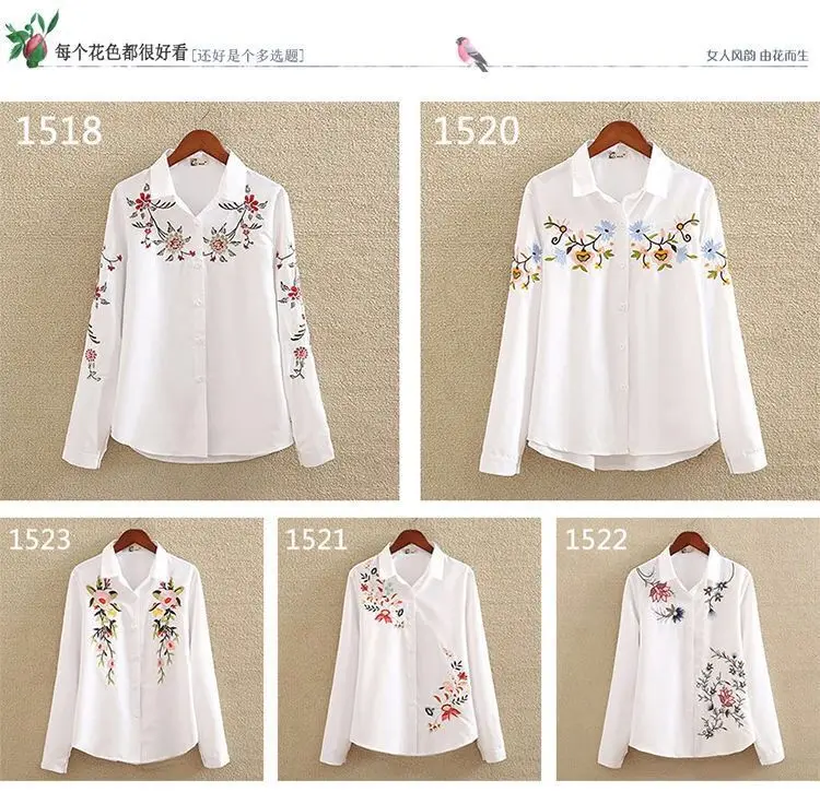 Feather Embroidery White Long Blouse Main Look