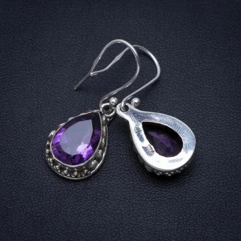 

Natural Amethyst Handmade Unique 925 Sterling Silver Earrings 1.5" A2723