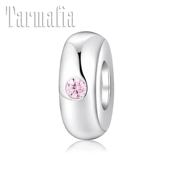 

Round shape 925 Sterling Silver pink CZ Ring fine spacer stopper bead Fit Original Women Charm Bracelet Bangels Jewelry making