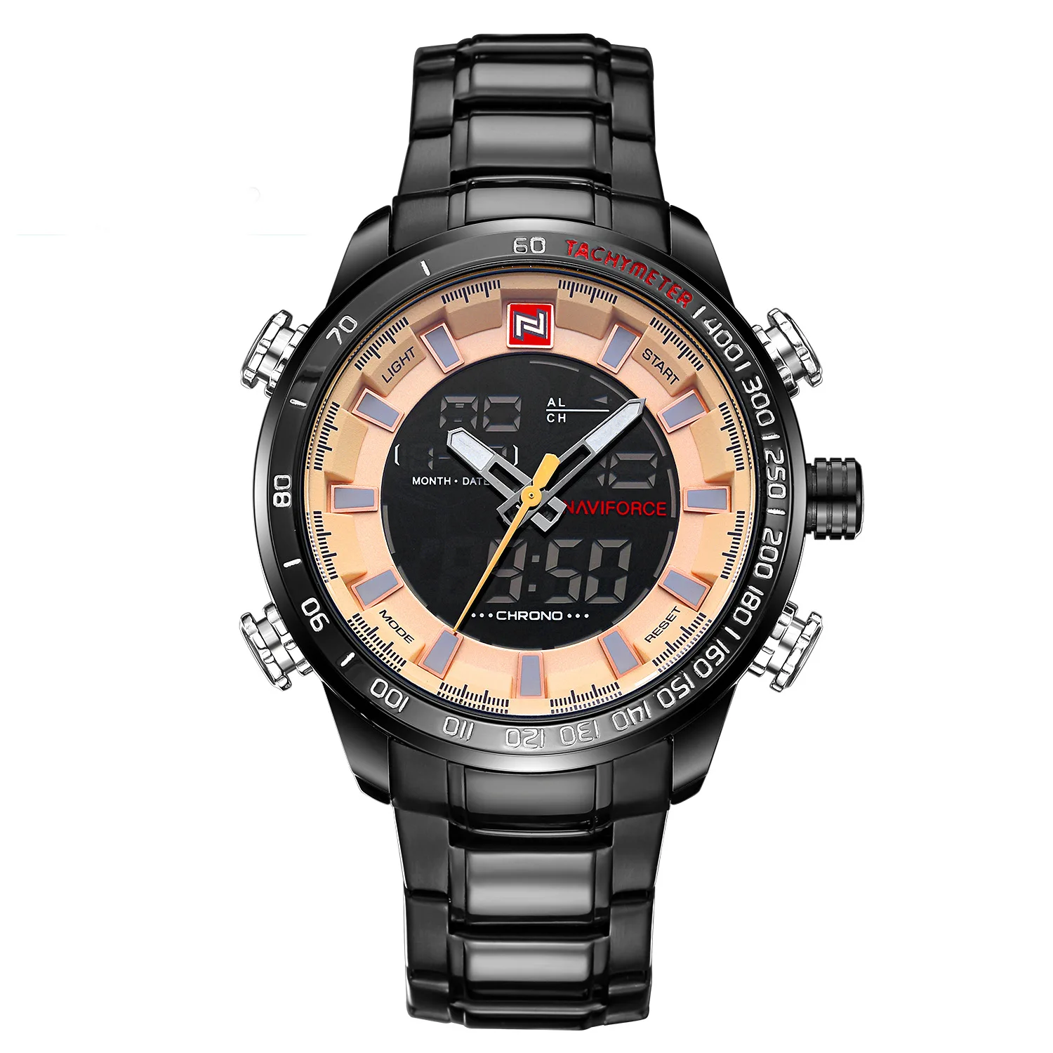 

Naviforce Xiang 9093 Hot Selling MEN'S Quartz Watch Multi-functional Night Light Electronic Watch Waterproof Steel Belt Watch