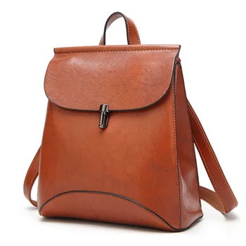 

Women's tide new fashion simple version retro oil wax leather backpack ladies waterproof leisure backpack travel bag female