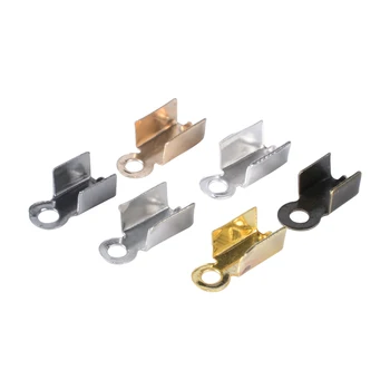 

200Pcs/Lot Bracelet Necklace Cord Clip End Caps Leather Rope Cord Clip Tip Fold Crimp Connectors For Jewelry Making Supplies