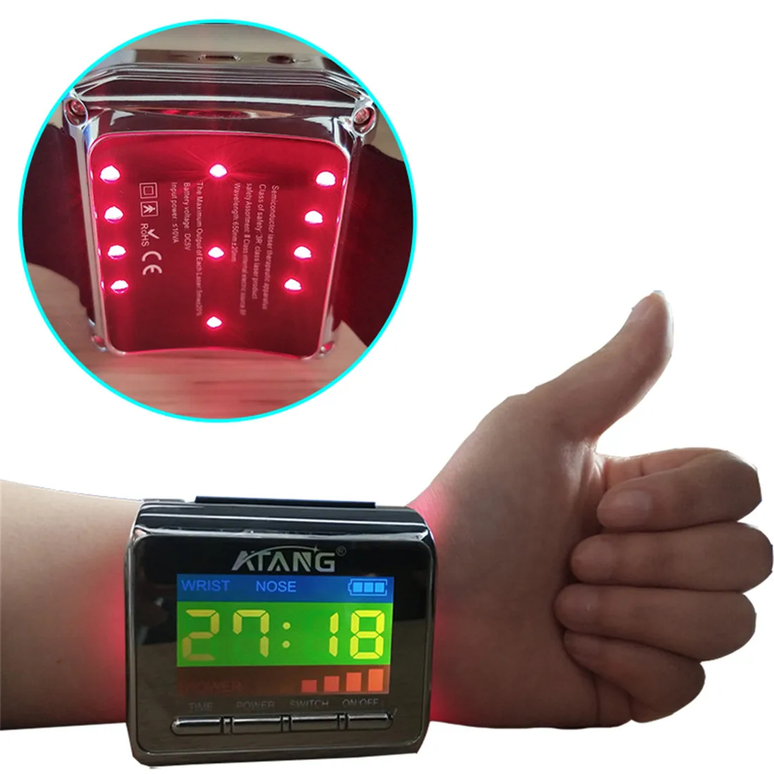 

Medical Wrist Watch Laser Acupuncture Therapy High Blood Pressure Chronic Rhinitis High Blood Fat Blood Sugar Cholesterol
