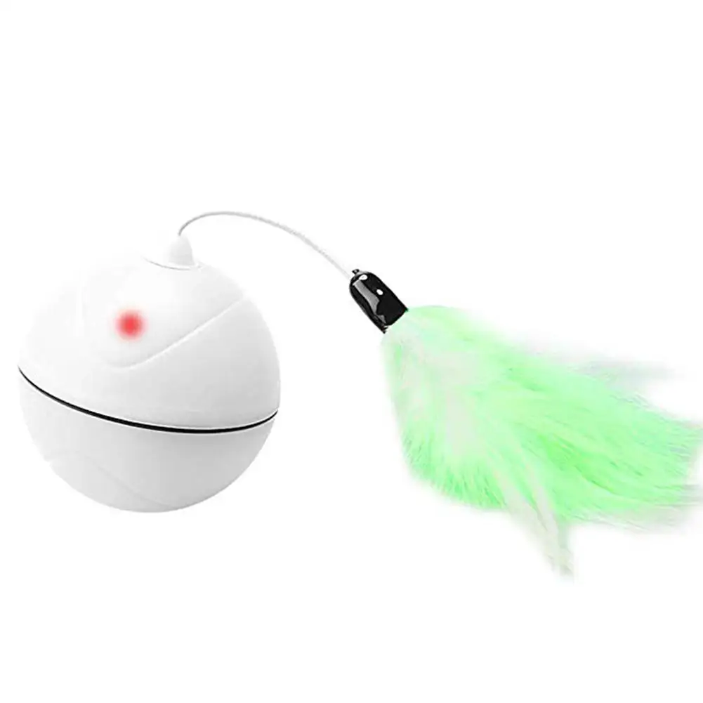 white LanLan usb зарядка перо прокатки мяч Электрический светодиодный мигающий Кот интерактивная игрушка - Цвет: white