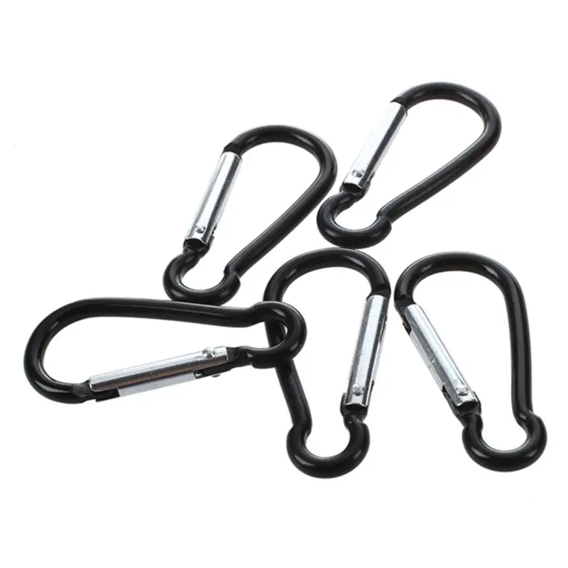 5 Pcs Black Silver Tone Aluminum Alloy Spring Gate Clip Carabiner Hook