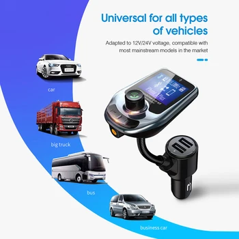 

For Car ABS Support TF Card Fast Charging Universal Bluetooth FM Transmitter Wireless Multifunction Dual USB Ports LCD Display