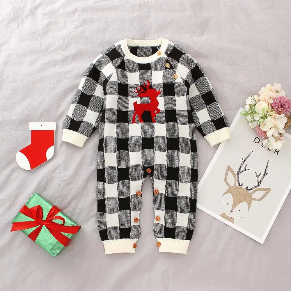 Зимняя одежда для новорожденных; повседневные рождественские вязаные комбинезоны с длинным рукавом для новорожденных младенцев; детские комбинезоны
