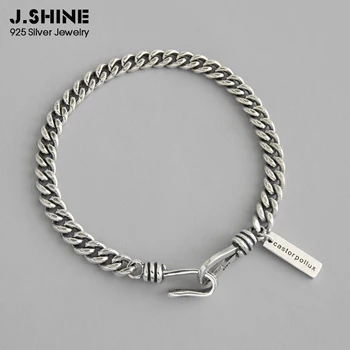 

JShine Retro Old S925 Sterling Silver Bracelet Ladies Antique Silver Thick Link Chain Classic Bracelet for Men Fine Jewelry