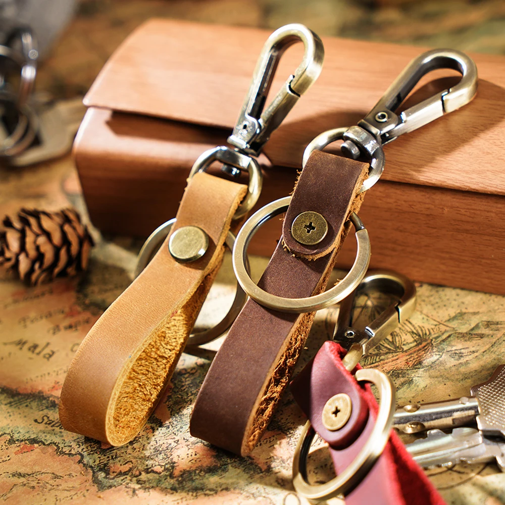 Genuine Leather Retro Handmade Purse Keychain Car Key Ring Holder Wallet Arts and Crafts For Men Small Gift