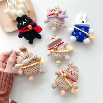 

Cute Wool Weave Case For Apple Airpods Cover Cartoon Rabbit Cloth Fabric Buletooth Earphone Silicone Case For airpod 2 1 Box Bag