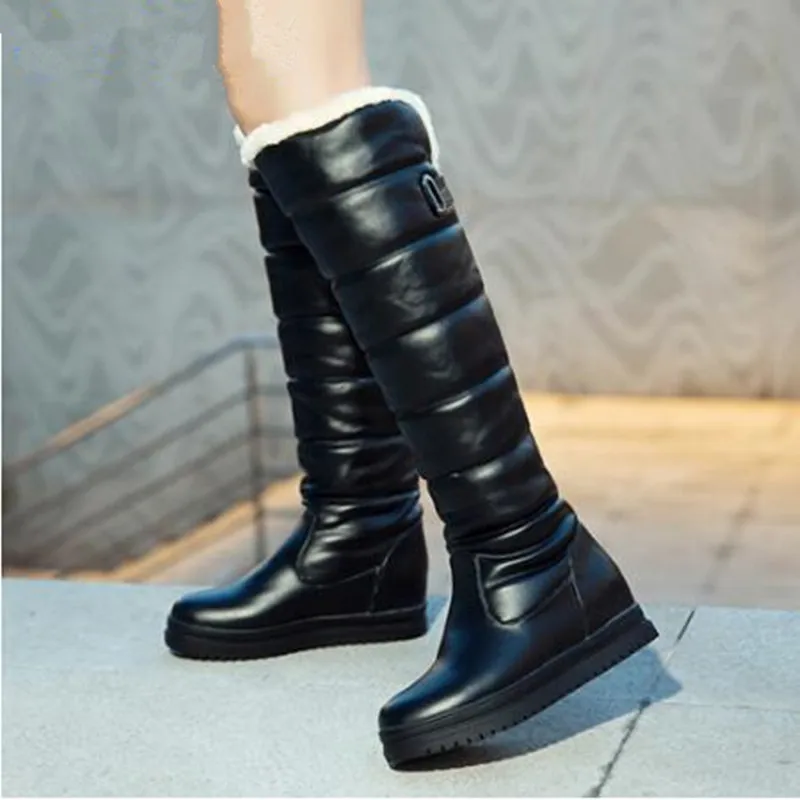 

2020 Winter Boots Women Warm Knee High Boots Round Toe Down Fur Ladies Fashion Thigh Snow Boots Shoes Waterproof Botas