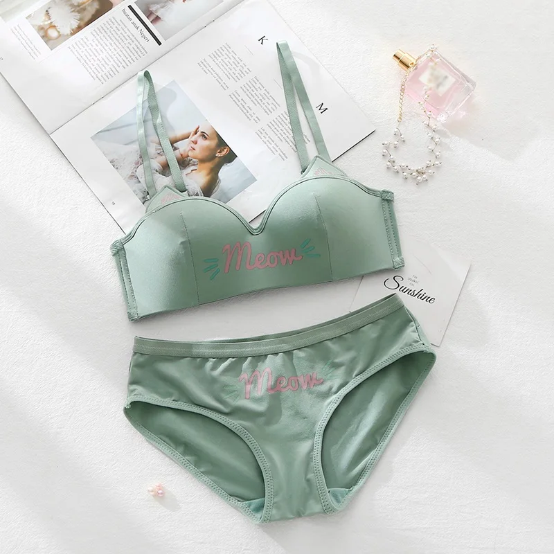 Кошачьи уши косплей сексуальное нижнее белье с эффектом пуш-ап аниме Мику гофрированный полый кавайный бюстгальтер модные трусы набор вышивка следы ухо/чокер