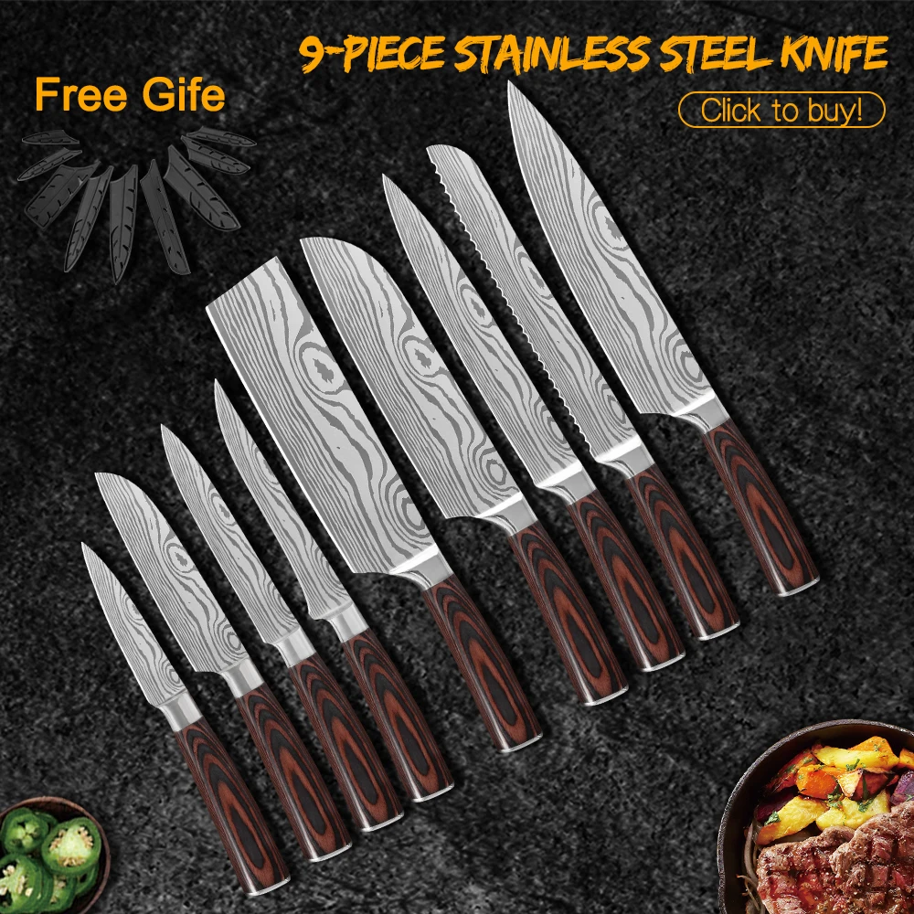 DEKO Kitchen Knives Set Damascus Japanese 7CR17 44 Professional