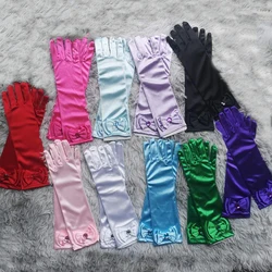 Princess Dance Performance Stage Gloves Satin Sequins Double-laryer Bow Children Long Gloves with Bow Children 's Day Birthday