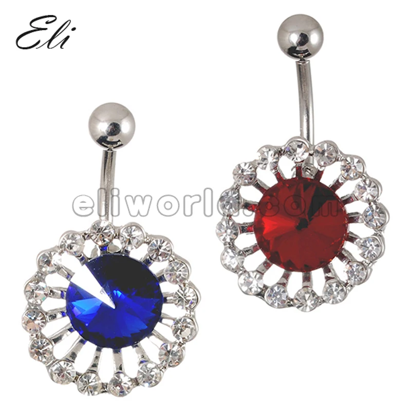 

Eli Wholesale 1 PC 316L Surgical Steel Bell y Ring Sexy Umbrella shaped Crystal Round Belly Navel Ring Piercing Body Jewelry